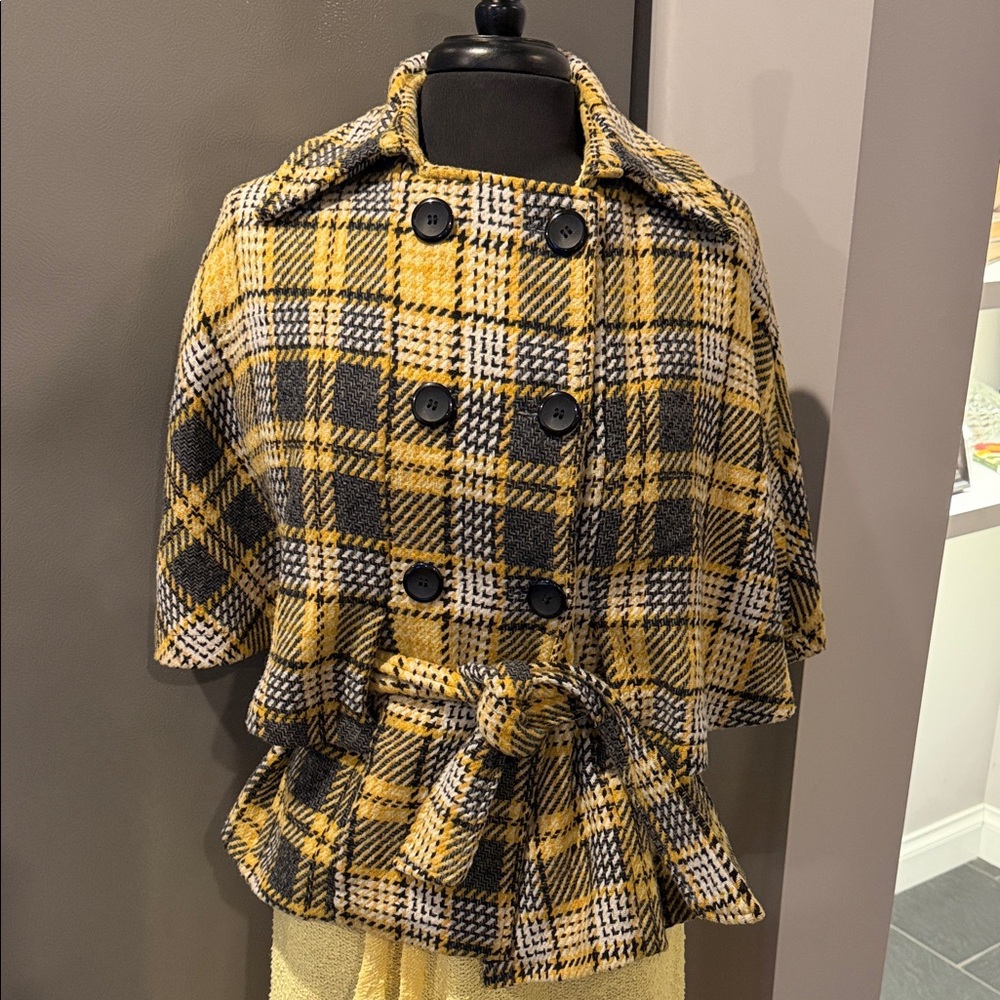 Plaid Double-Breasted Women's Belted  Cape